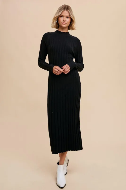 Black Ribbed Turtle Neck Midi Dress sold by Pinkblush