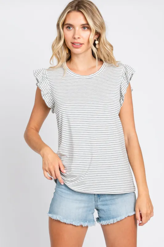 Grey Striped Flutter Sleeve Top sold by Pinkblush