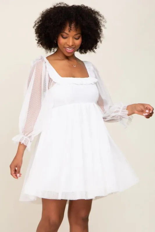 White Polka Dot Mesh 3/4 Sleeve Dress sold by Pinkblush
