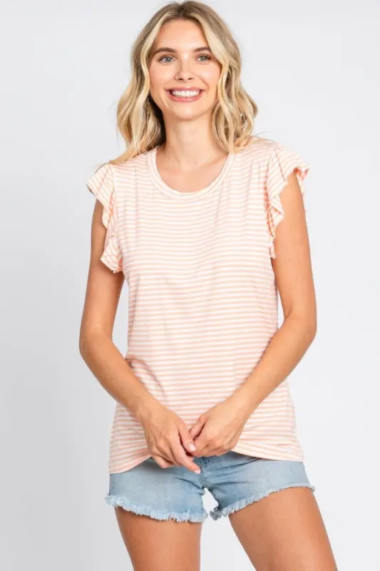 Coral Striped Flutter Sleeve Top sold by Pinkblush