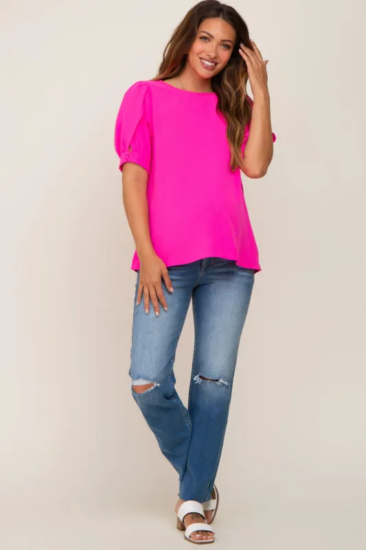 Fuchsia Puff Sleeve Maternity Blouse sold by Pinkblush