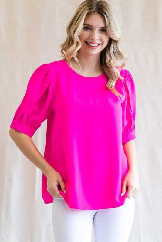 Fuchsia Puff Sleeve Blouse sold by Pinkblush