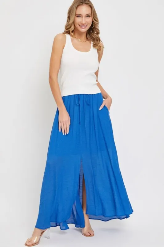 Blue Smocked Drawstring Maxi Skirt sold by Pinkblush