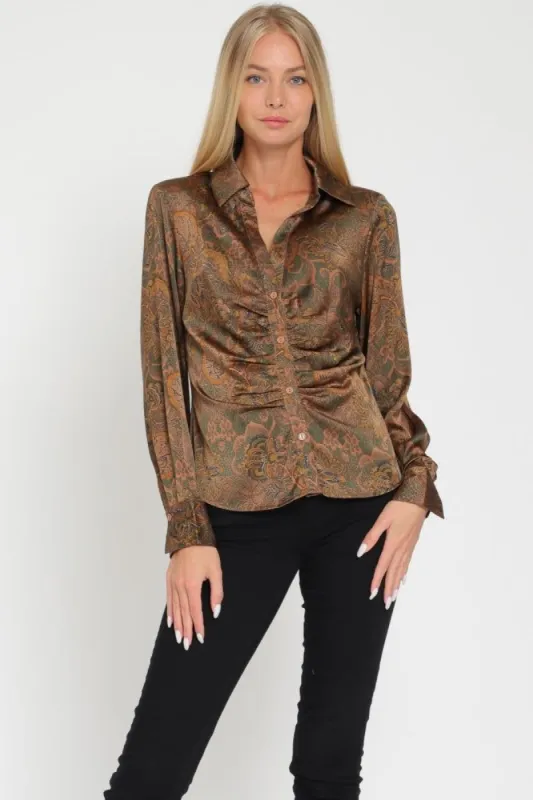 Brown Shoulder Pad Long Sleeve Shirt Top sold by Pinkblush
