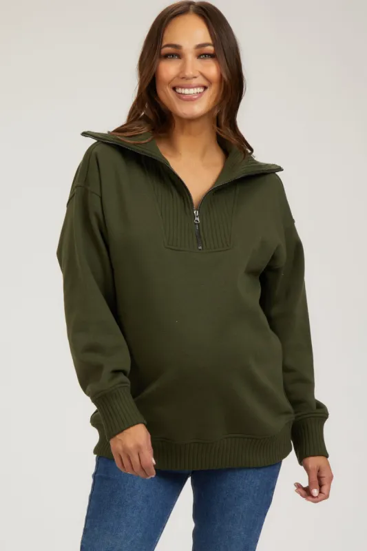 Olive High-Neck Maternity Fleece Pullover sold by Pinkblush