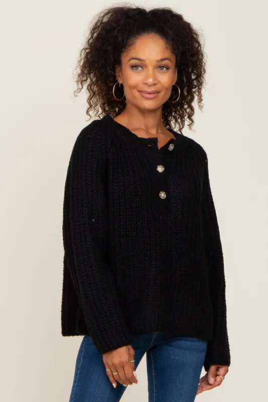 Black Open Knit Button Front Sweater sold by Pinkblush
