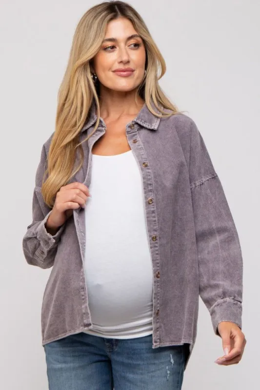 Charcoal Corduroy Button Up Maternity Top sold by Pinkblush
