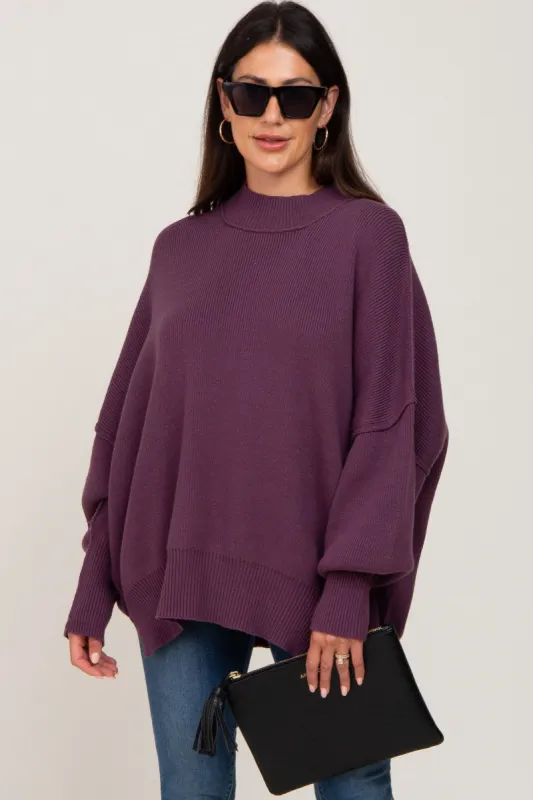 Purple Mock Neck Side Slit Oversized Sweater sold by Pinkblush