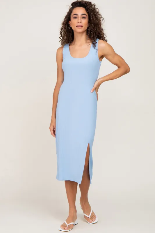 Light Blue Ribbed Back Cutout Midi Dress sold by Pinkblush