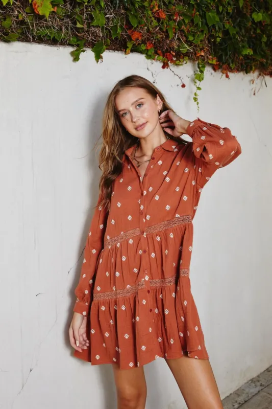 Rust Button Down Swing Dress sold by Pinkblush