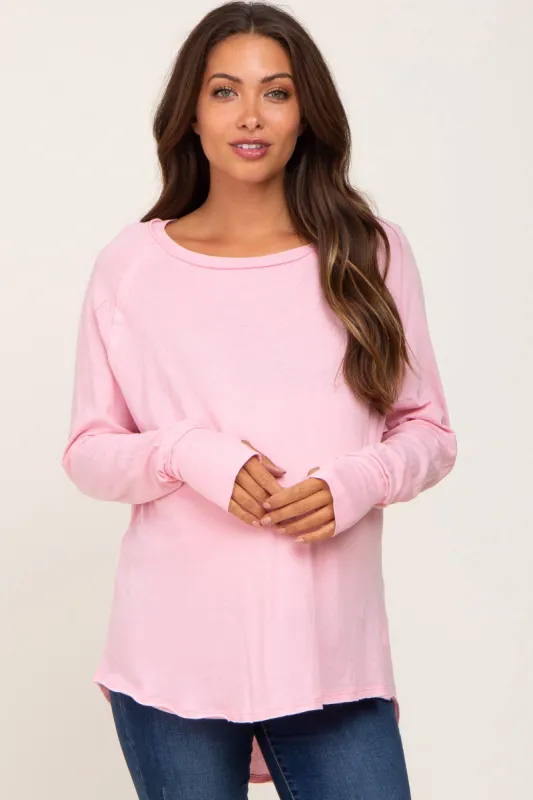 Pink Distressed Seam Maternity Long Sleeve Top sold by Pinkblush