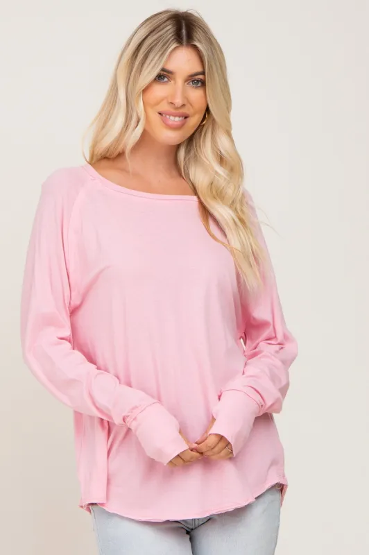 Pink Distressed Seam Long Sleeve Top sold by Pinkblush