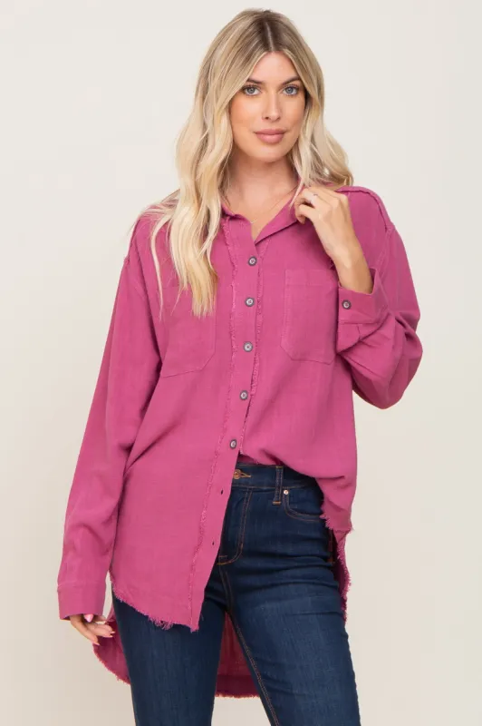 Magenta Linen Fringe Button Down Top sold by Pinkblush