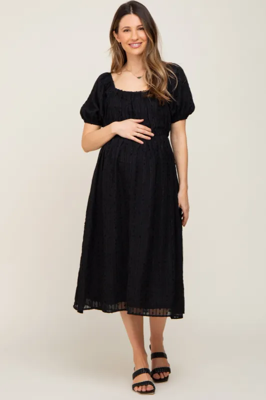 Black Textured Stripe Chiffon Maternity Midi Dress sold by Pinkblush