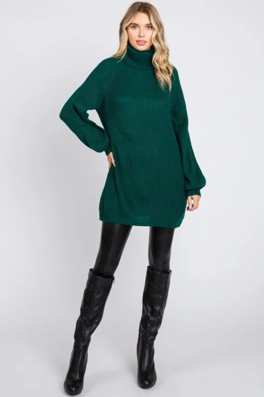 Forest Green Turtleneck Sweater Mini Dress sold by Pinkblush