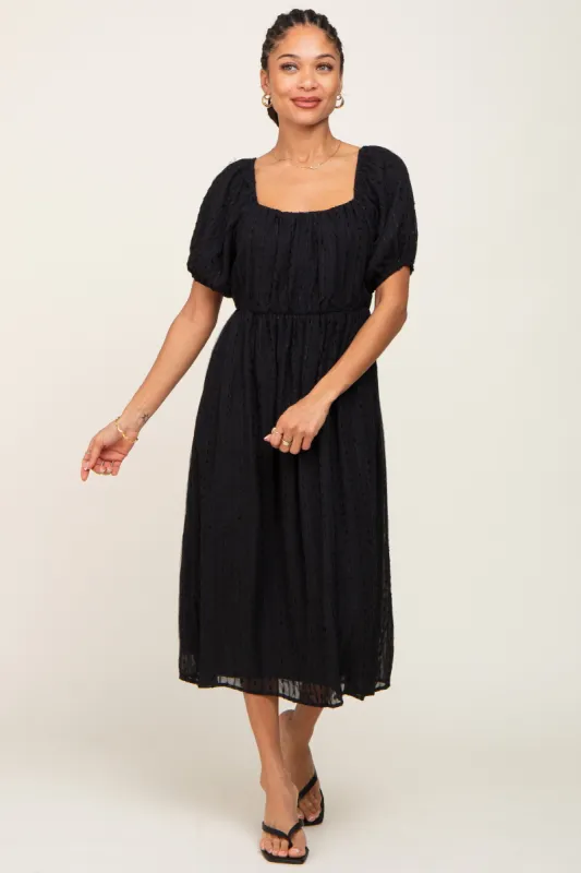 Black Textured Stripe Chiffon Midi Dress sold by Pinkblush