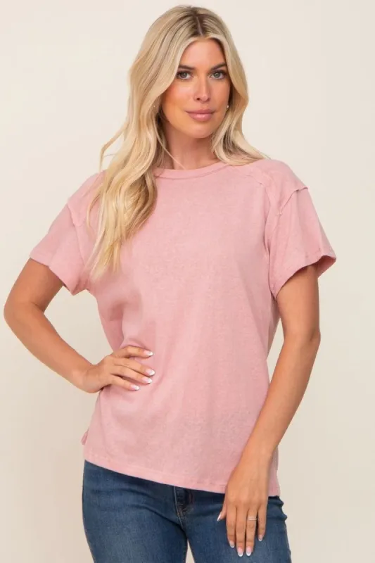 Light Pink Raw Hem Tee sold by Pinkblush