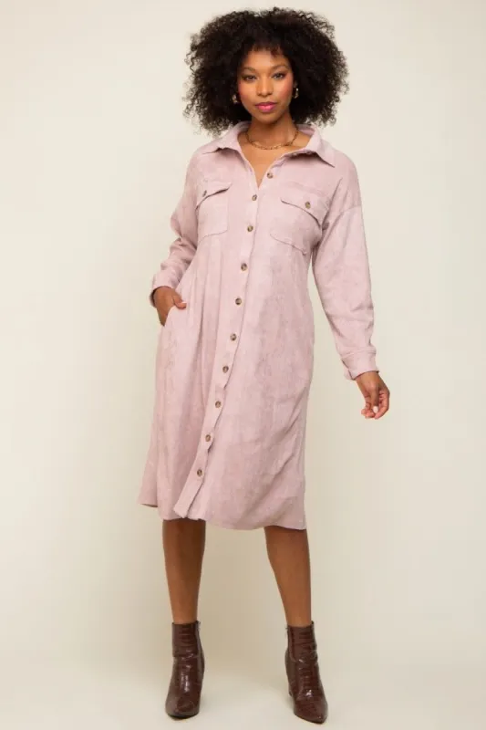 Light Pink Knit Corduroy Button Down Midi Dress sold by Pinkblush