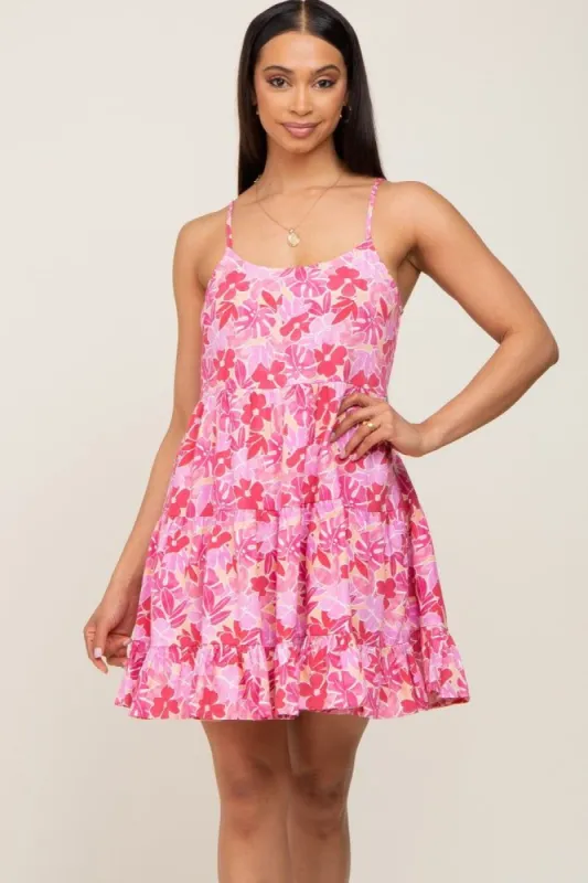 Pink Floral Sleeveless Tiered Mini Dress sold by Pinkblush