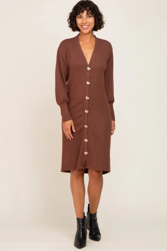 Brown Long Button Down Cardigan/Dress sold by Pinkblush