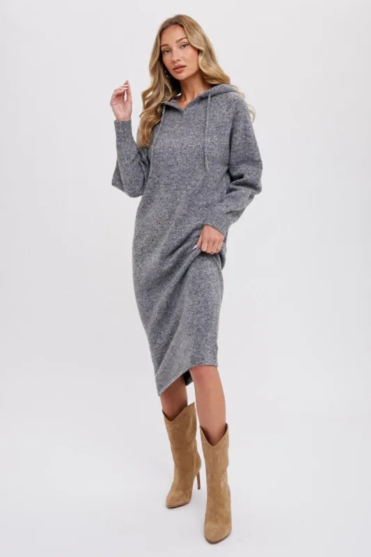 Charcoal Grey Hooded Sweater Midi Dress sold by Pinkblush