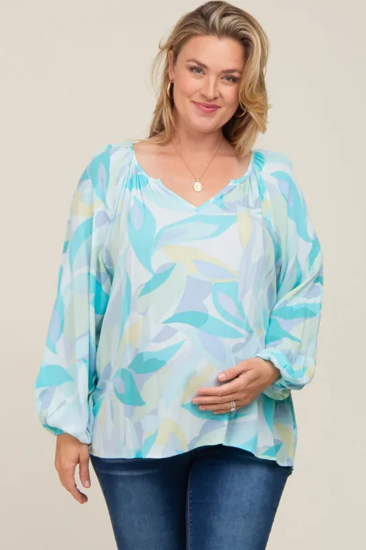 Blue Abstract Print Plus Maternity Blouse sold by Pinkblush