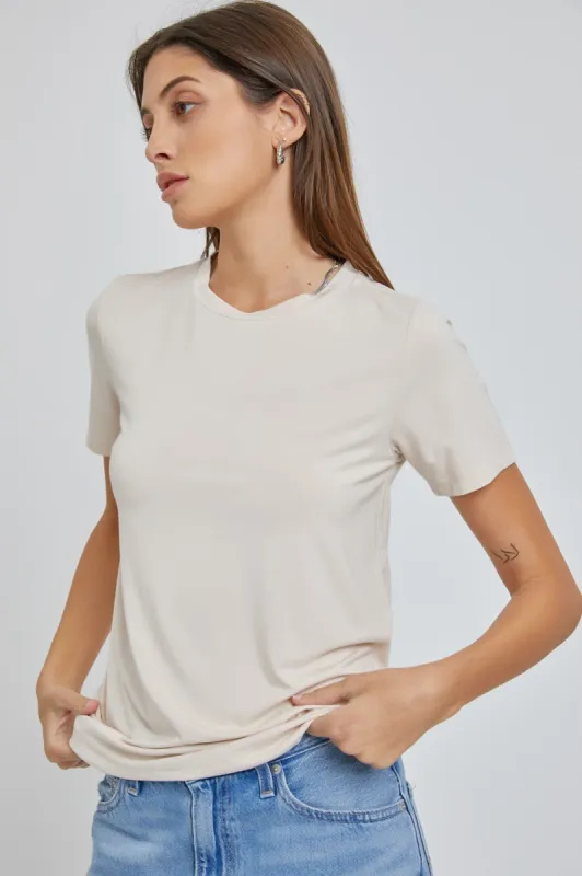 Beige Soft Knit Basic T-Shirt sold by Pinkblush