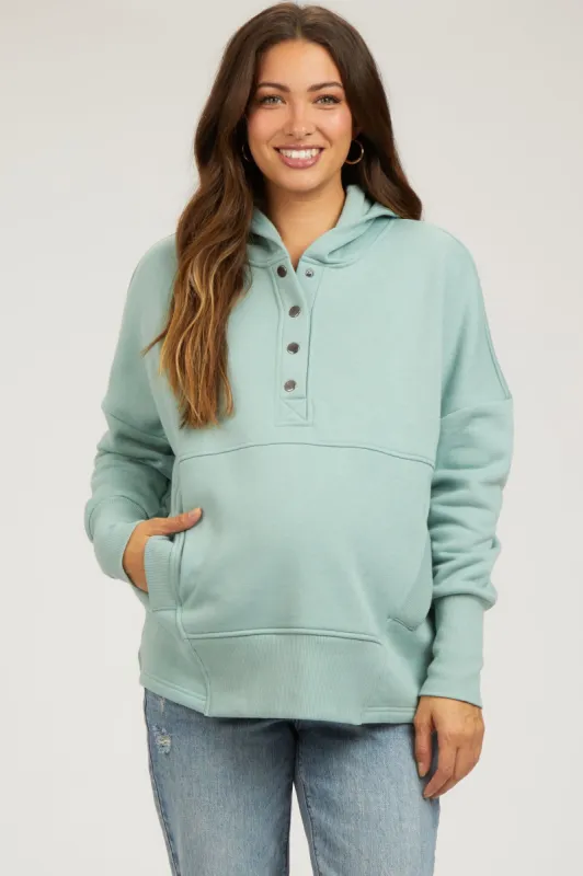 Sage Hooded Button Pullover Maternity Sweater sold by Pinkblush