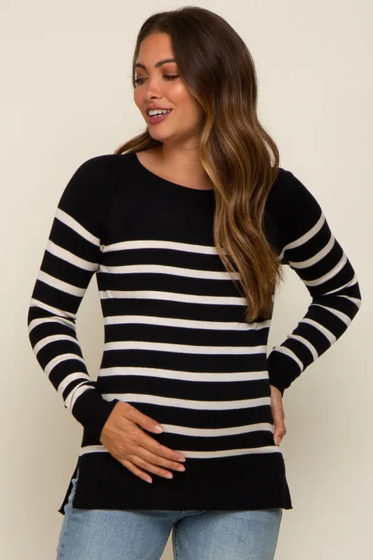 Black Striped Knit Long Sleeve Maternity Top sold by Pinkblush