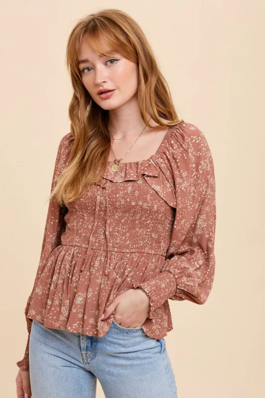 Rust Smocked Ruffled Top sold by Pinkblush