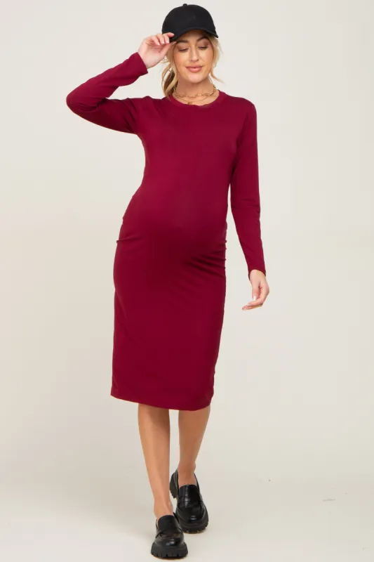 Burgundy Basic Maternity Midi Dress sold by Pinkblush
