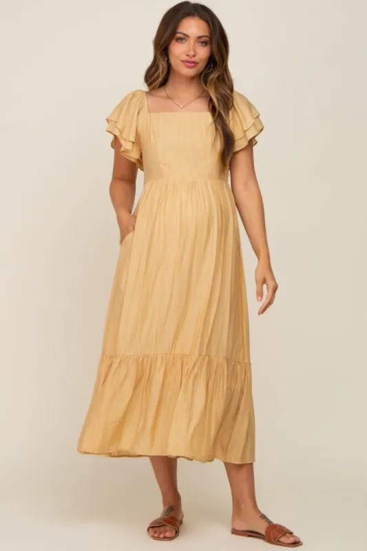 Yellow Flutter Sleeve Maternity Midi Dress sold by Pinkblush