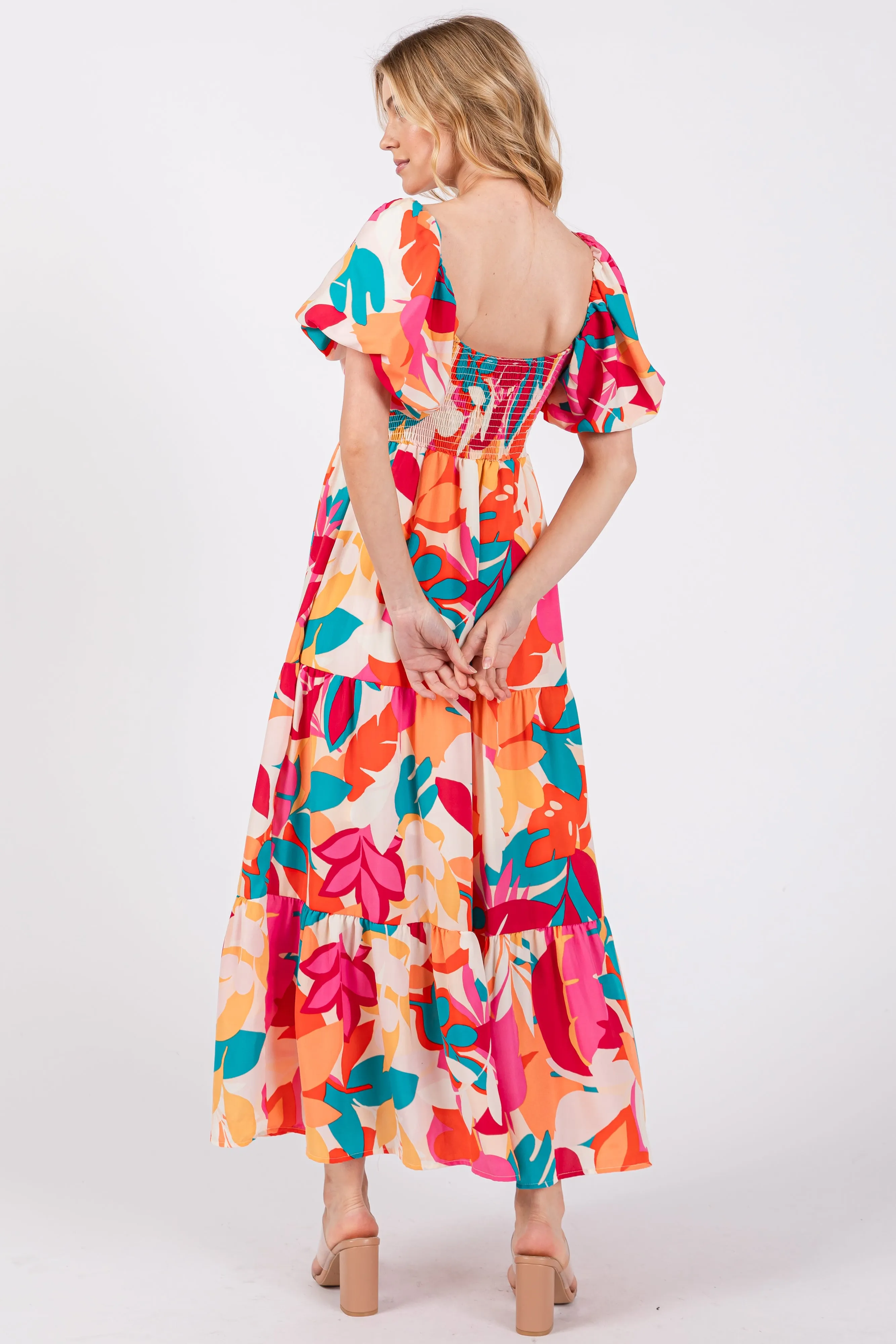 Fuchsia Leaf Print Maxi Dress sold by Pinkblush product image thumbnail 3