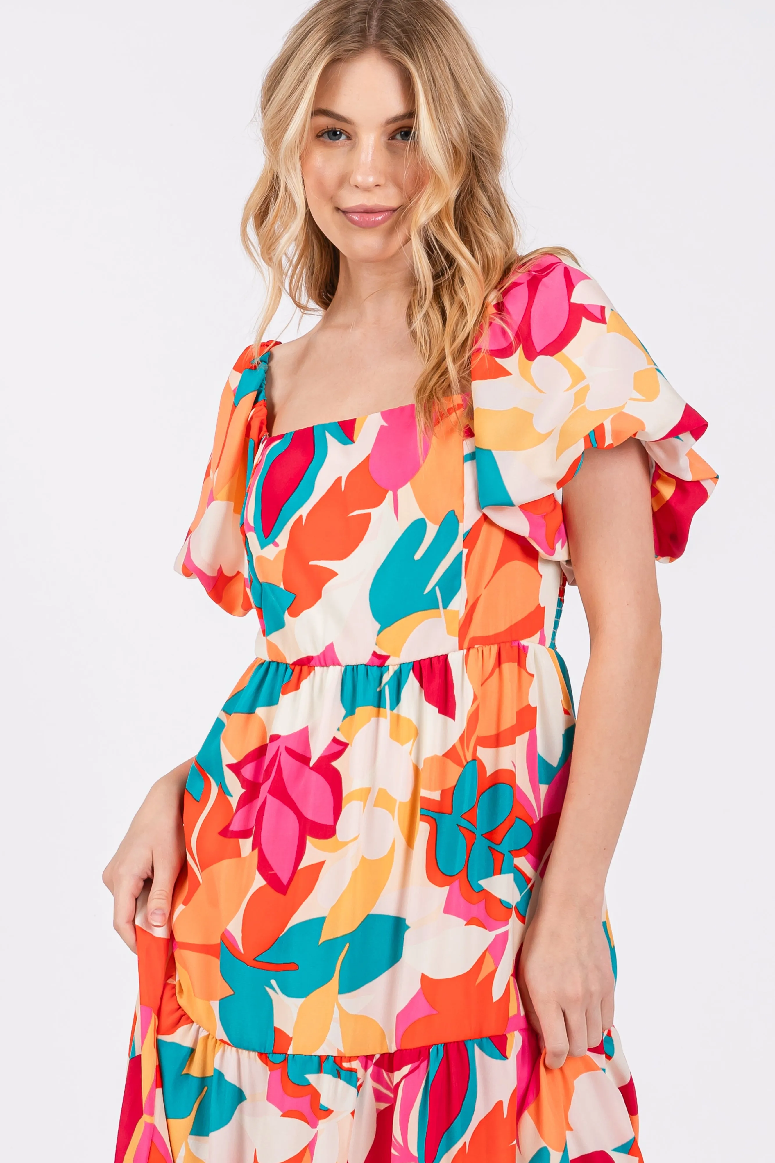 Fuchsia Leaf Print Maxi Dress sold by Pinkblush product image thumbnail 4