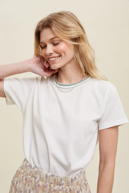 Ivory Contrast Neck Band Short Sleeve Top sold by Pinkblush
