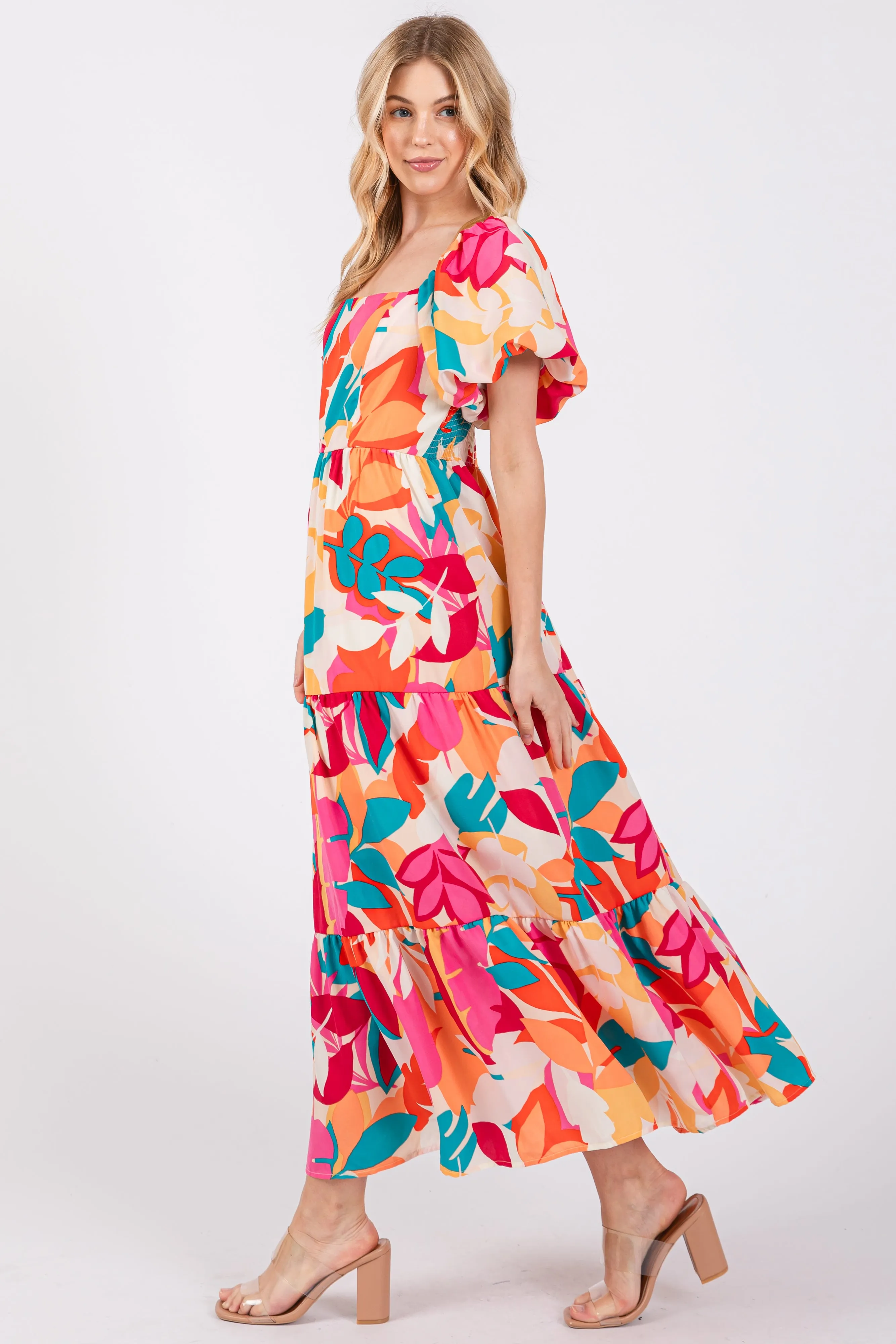 Fuchsia Leaf Print Maxi Dress sold by Pinkblush product image thumbnail 2