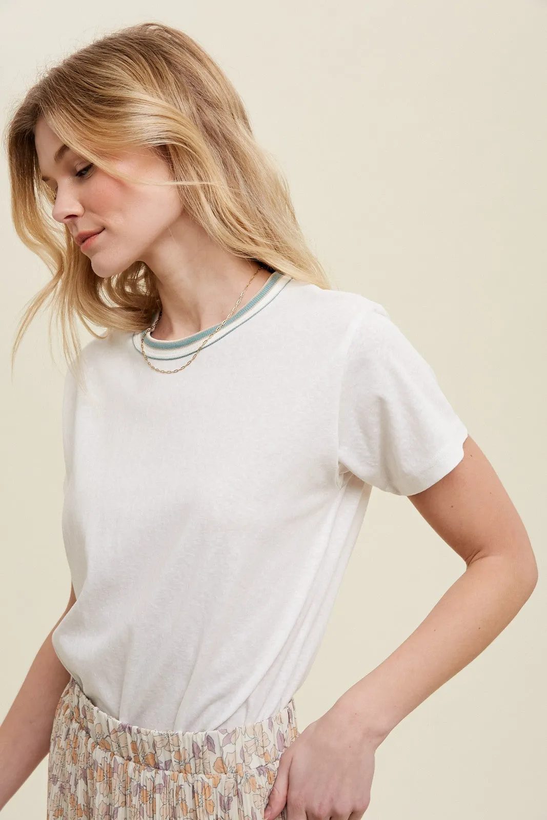 Ivory Contrast Neck Band Short Sleeve Top sold by Pinkblush product image thumbnail 2