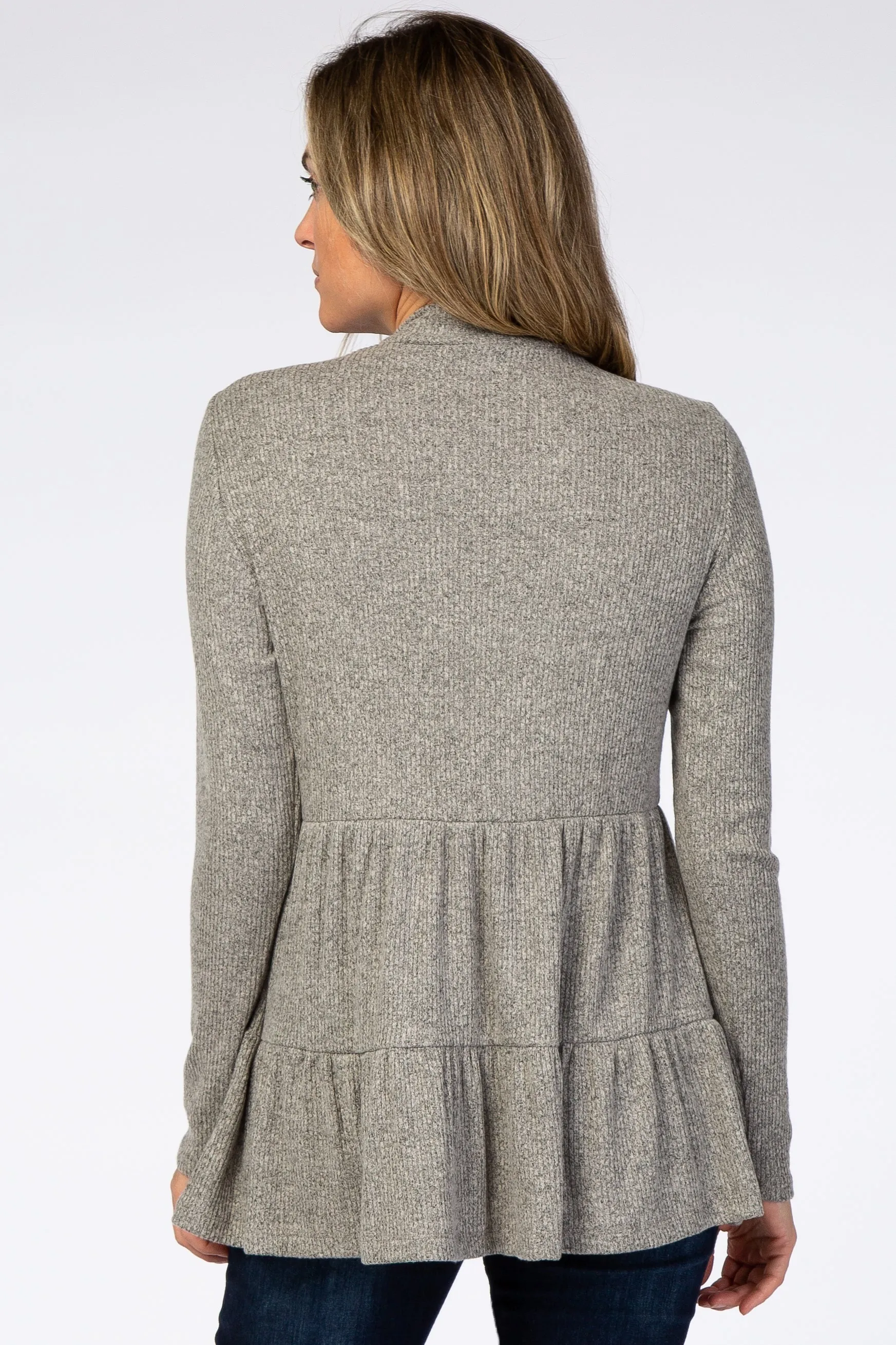 Taupe Soft Ribbed Tiered Mock Neck Top sold by Pinkblush product image thumbnail 3