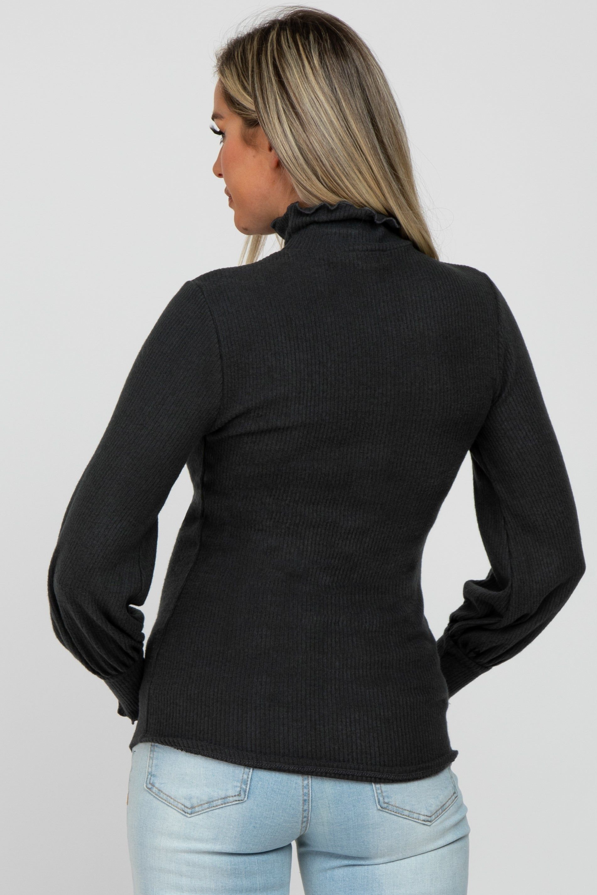 Forest Green Brushed Ribbed Mock Neck Maternity Top sold by Pinkblush product image thumbnail 4