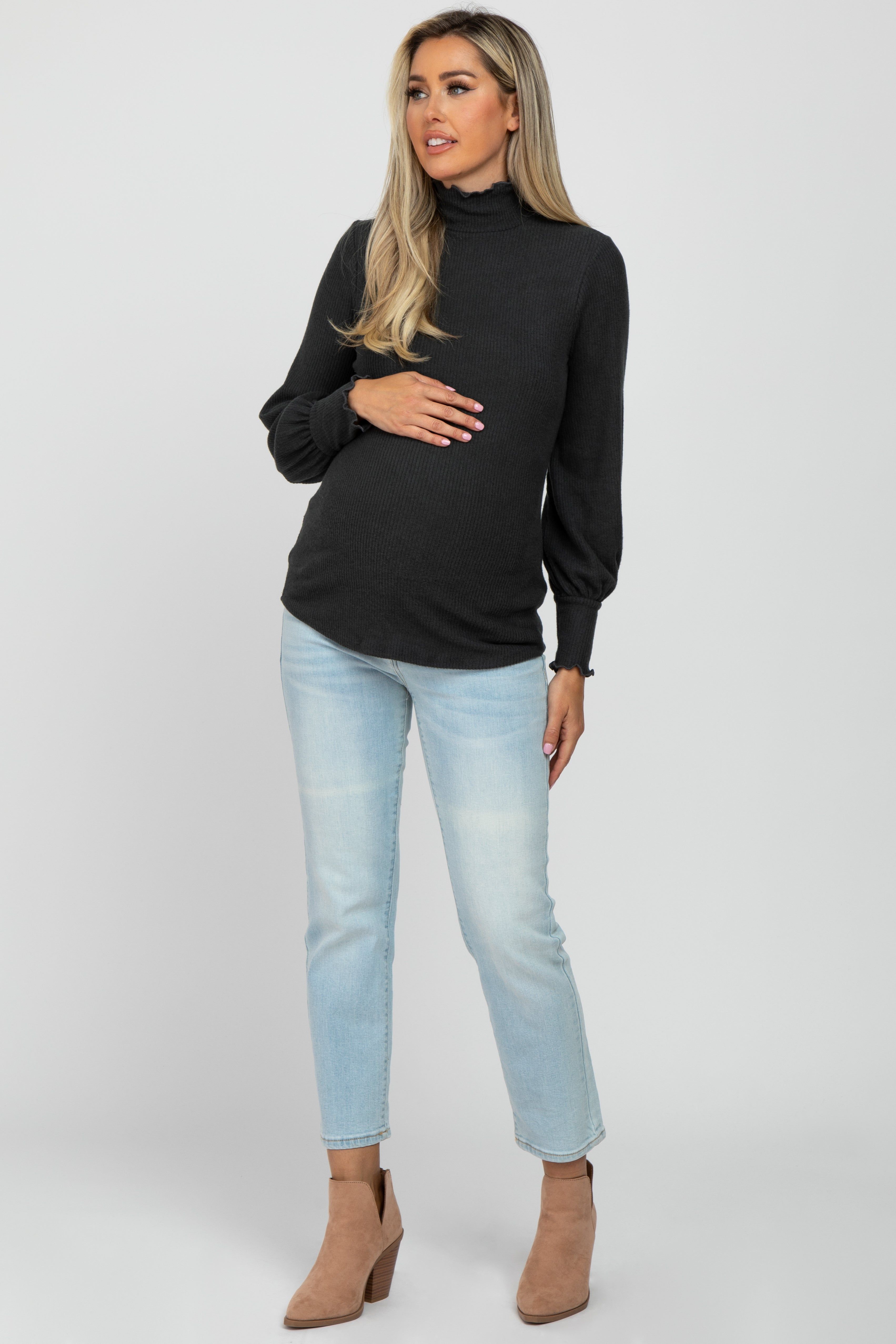 Forest Green Brushed Ribbed Mock Neck Maternity Top sold by Pinkblush product image thumbnail 2