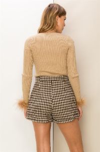 Taupe Fuzzy Cuff Round Neck Top sold by Pinkblush