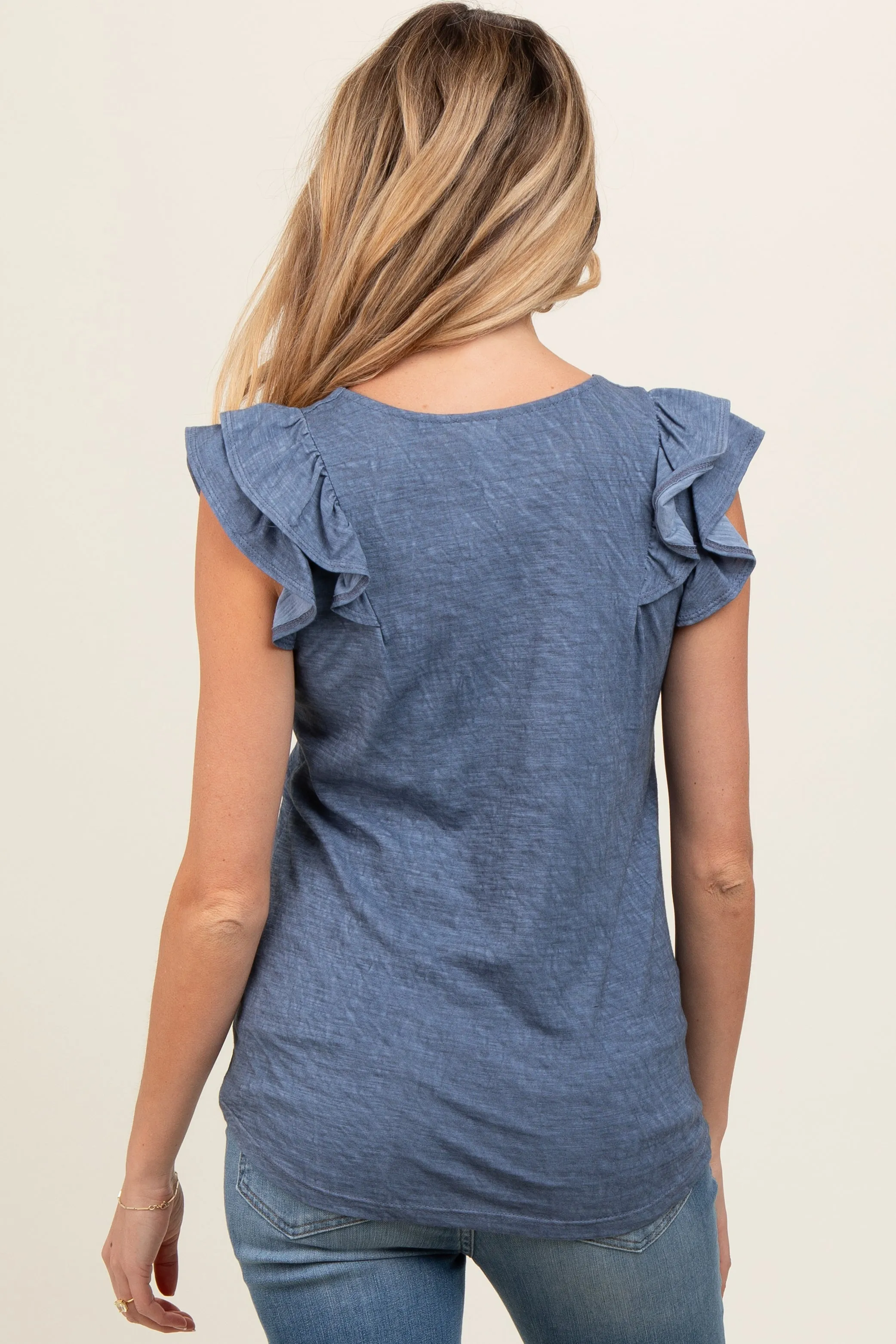 Blue Heathered Ruffle Cap Sleeve Maternity Top sold by Pinkblush product image thumbnail 4