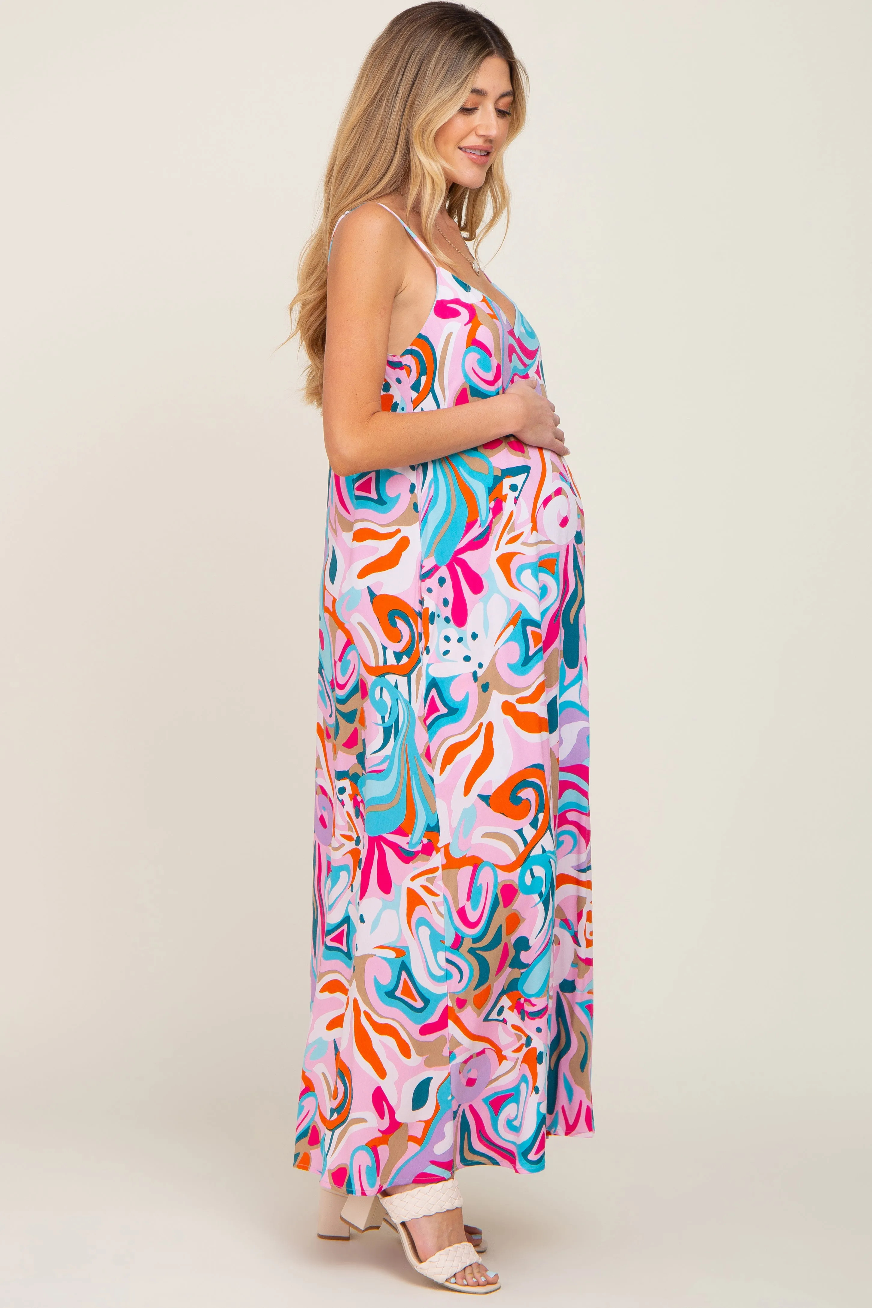 Multi-Color Sleeveless V-Neck Maternity Maxi Dress sold by Pinkblush product image thumbnail 3