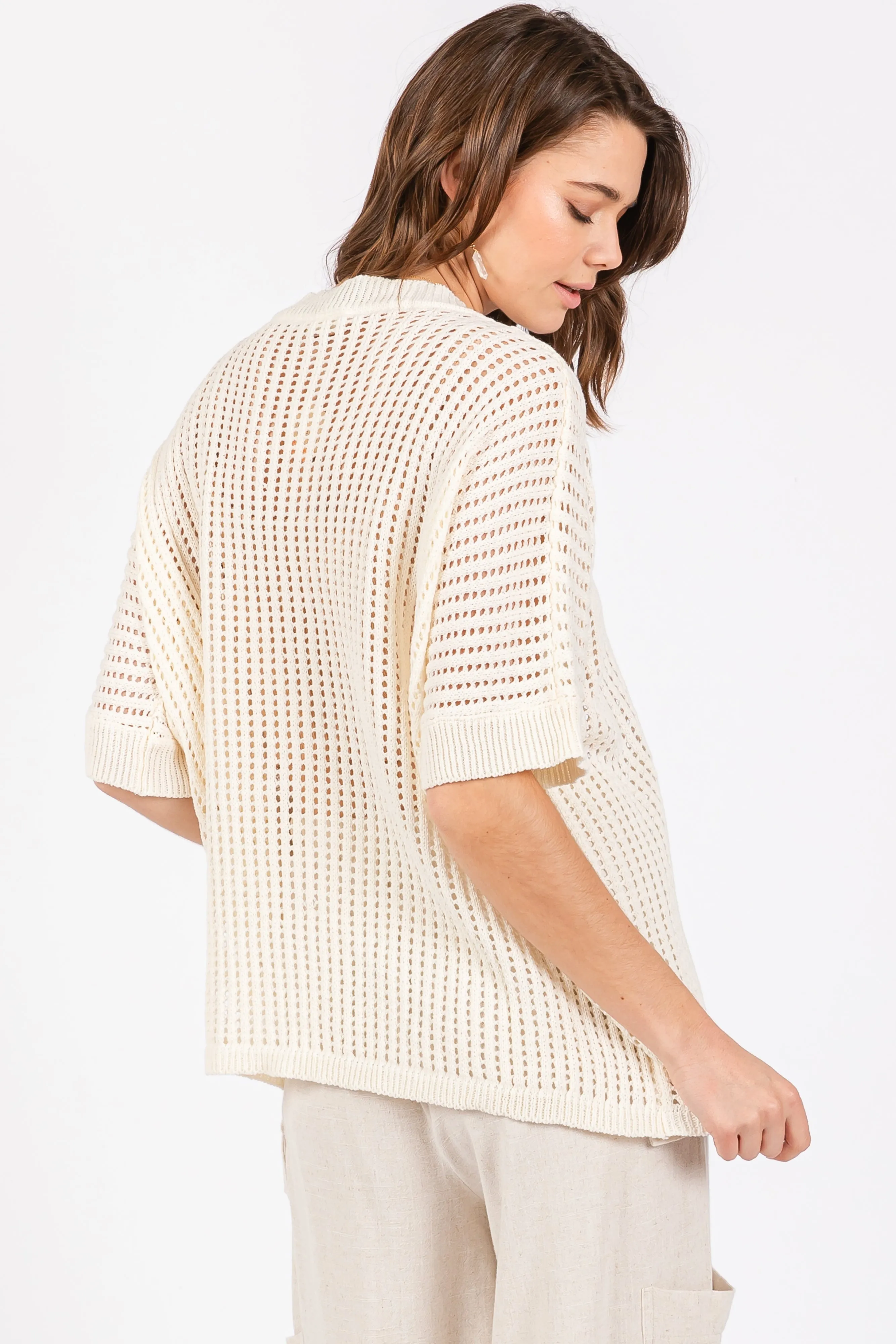 Cream Crochet Knit Short Dolman Sleeve Top sold by Pinkblush product image thumbnail 3