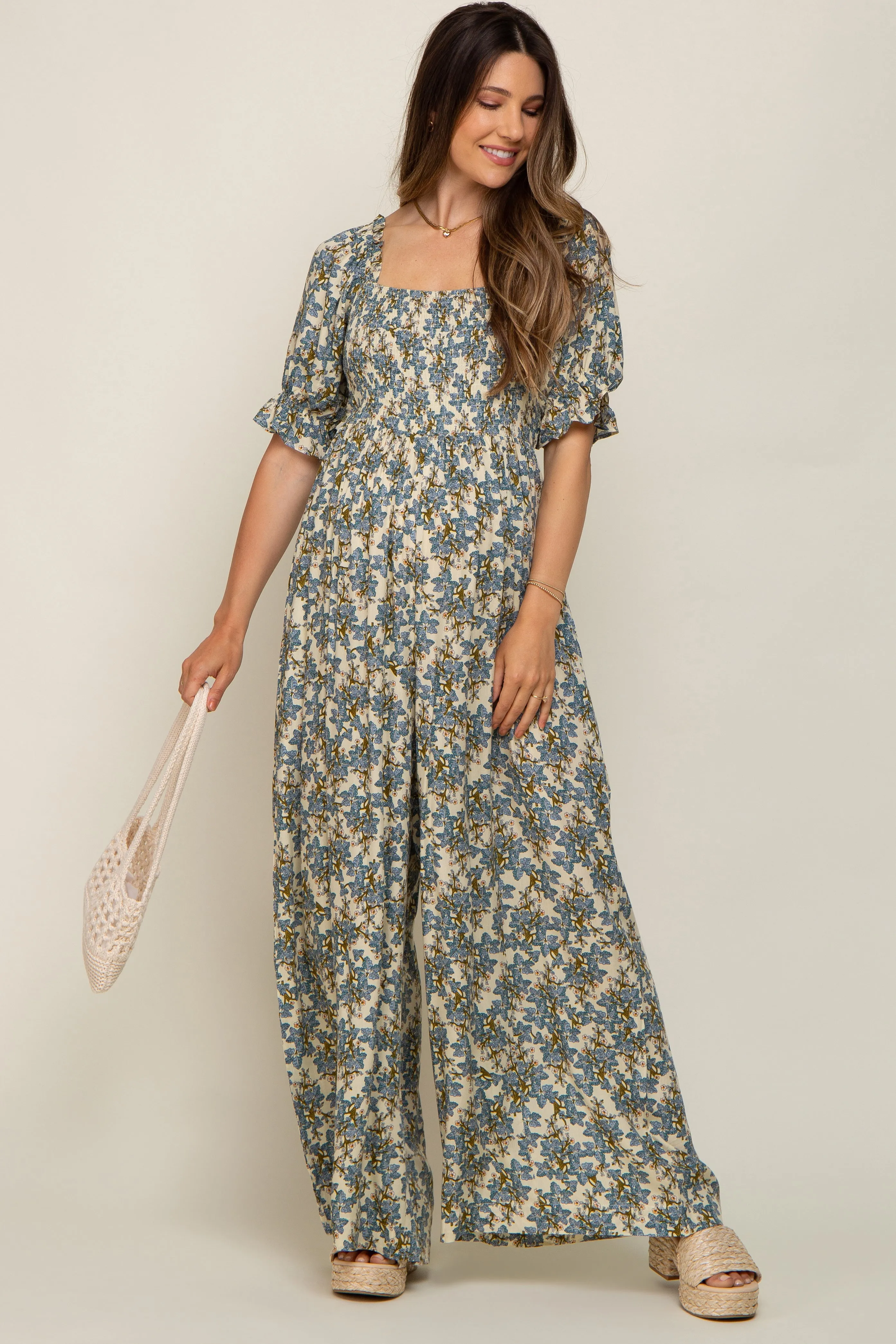Blue Floral Smocked Tiered Maxi Dress sold by Pinkblush product image thumbnail 2