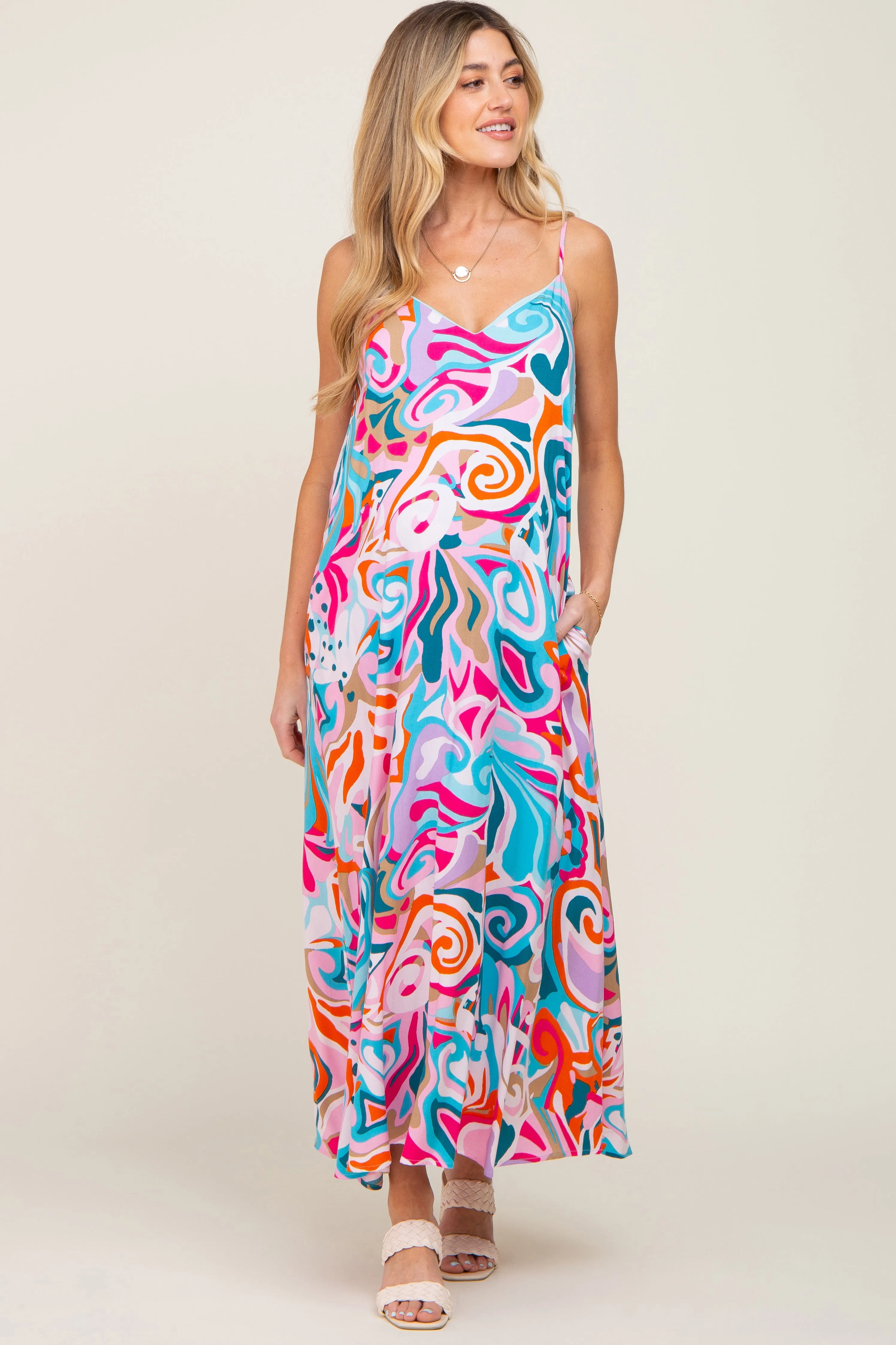 Multi-Color Sleeveless V-Neck Maternity Maxi Dress sold by Pinkblush product image thumbnail 2