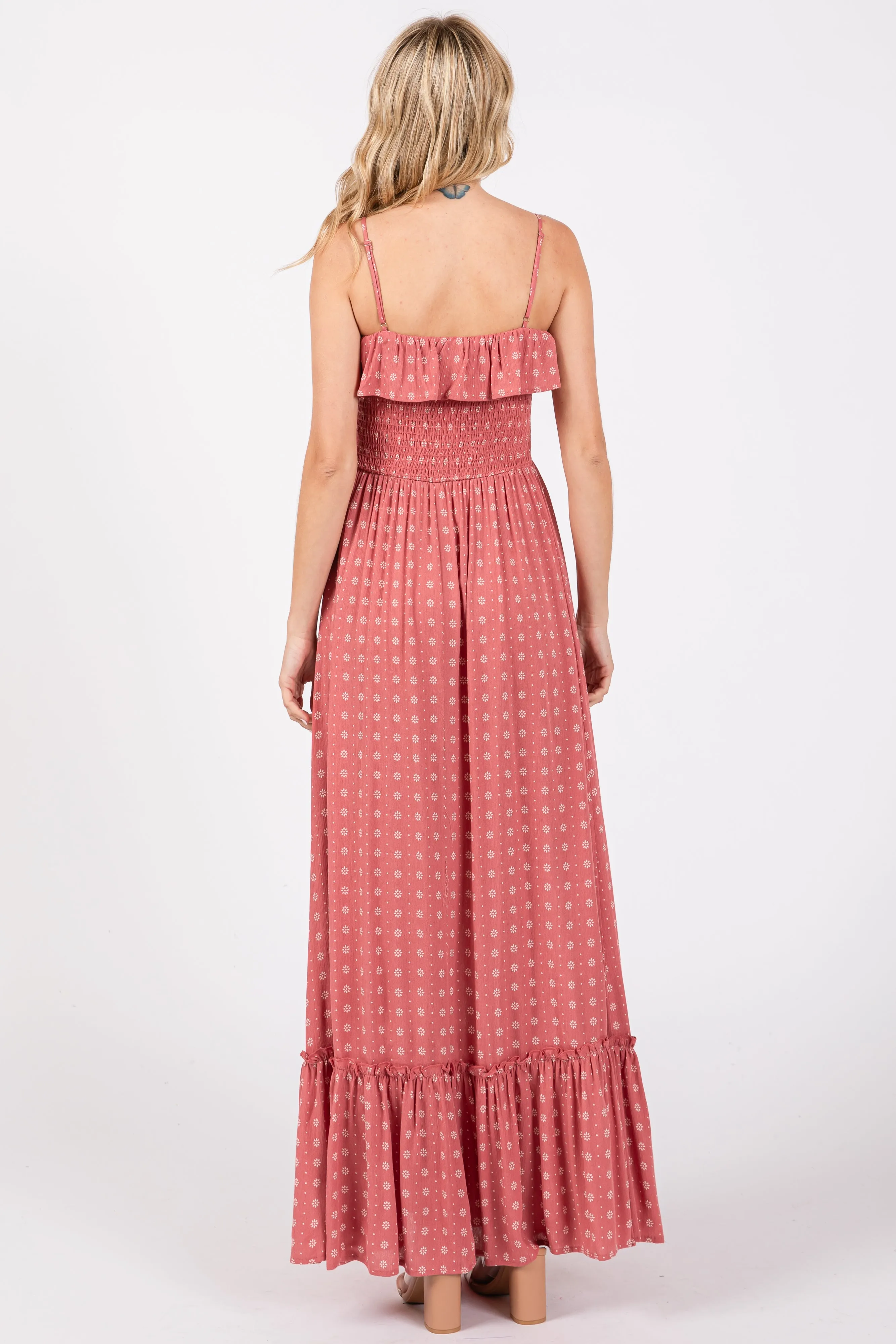 Mauve Smocked Sleeveless Floral Maxi Dress sold by Pinkblush product image thumbnail 3