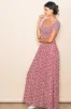 Red Floral Smocked Fitted Sleeve Side Slit Maxi Dress sold by Pinkblush