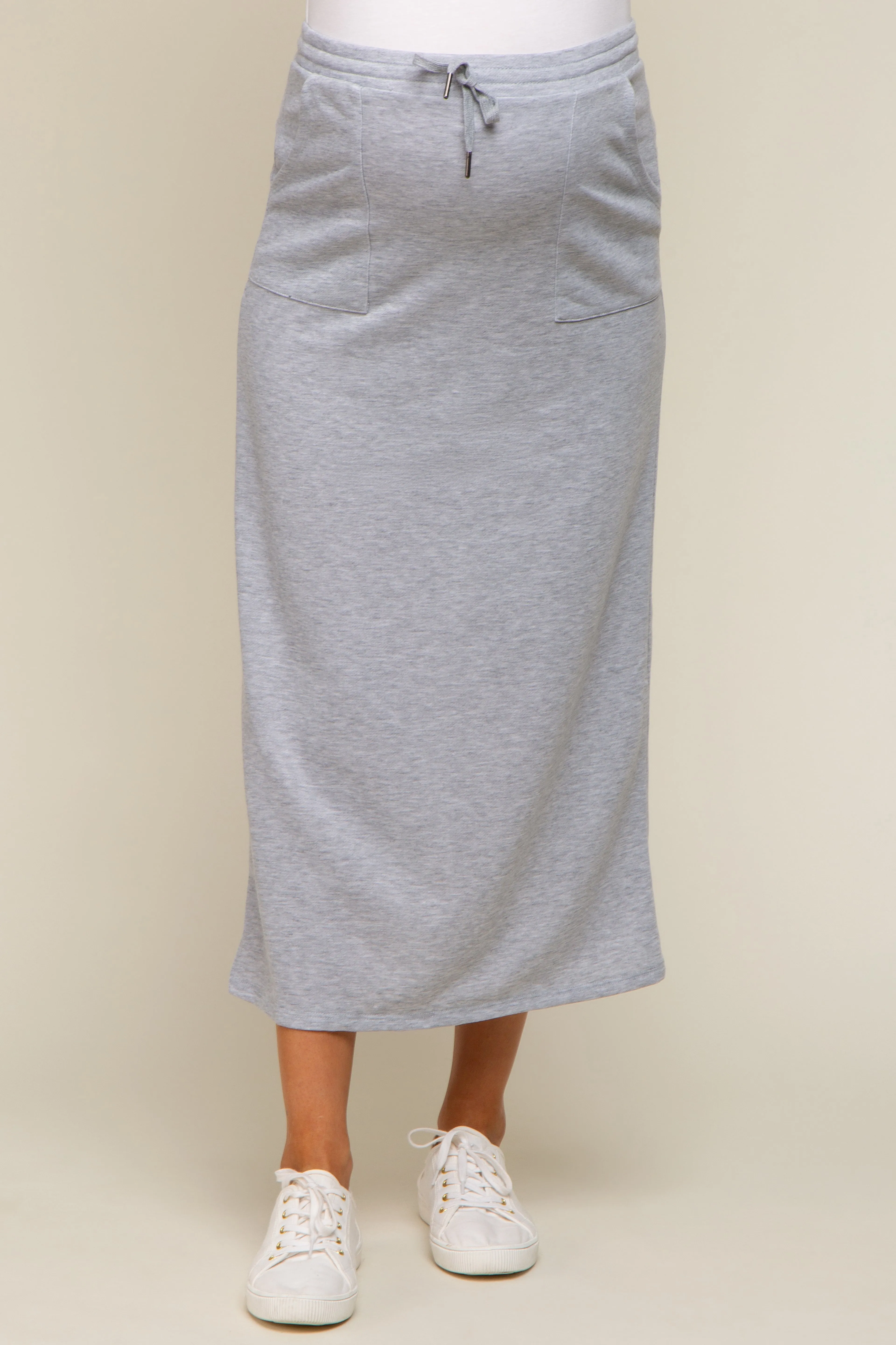 Grey Fleece Drawstring Maternity Maxi Skirt sold by Pinkblush product image thumbnail 2