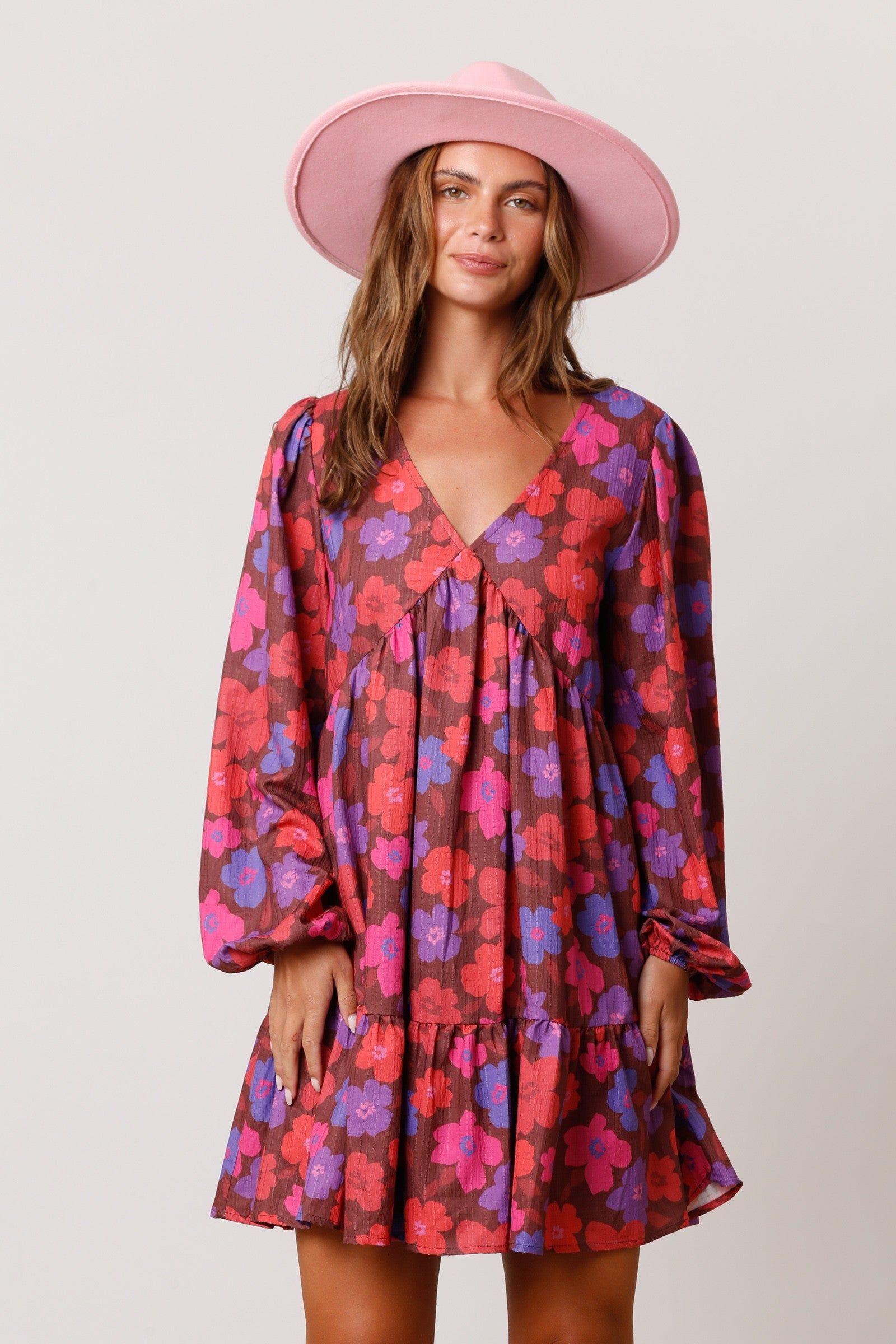 Brown Floral V-Neck Long Sleeve Maternity Dress sold by Pinkblush product image thumbnail 5